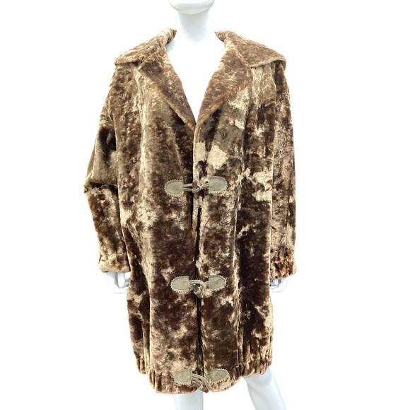 VTG Made In Italy Women’s Coat SZ L Crushed Velvet Toggle Closures Side Pockets